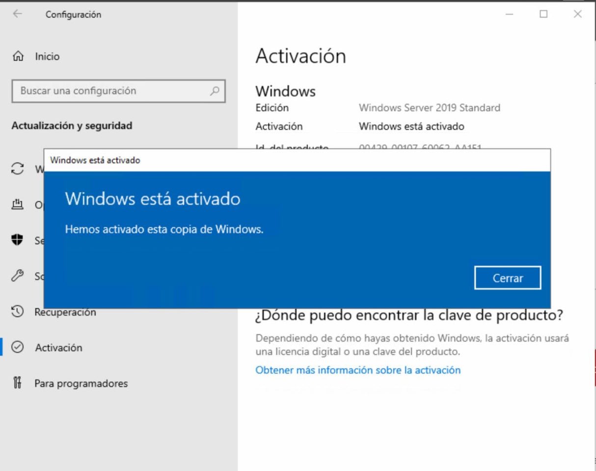 Microsoft Windows Server 2019 Standard, 1 Licencia, 64-bit, Español, DVD, OEM